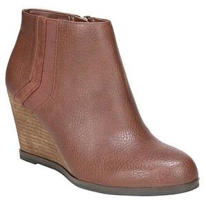Dr Scholls Size 9.5 Wedge Ankle Boots Booties Copper Brown‎ Faux Vegan Leather